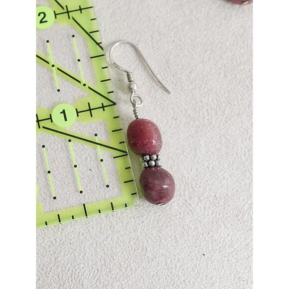 Vintage Rhodonite Sterling Silver Dangle Earrings French Hooks Drop Gemstone - Picture 5 of 5